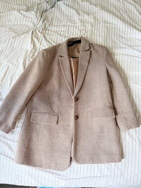 ZARA Beige Houndstooth Blazer Jacket size S